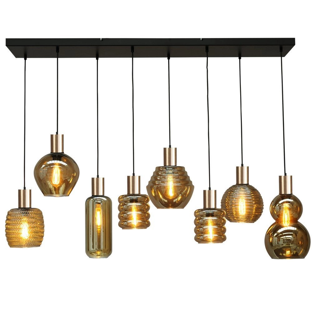 Black hanging lamp with gold Bounty 8-light curio glass