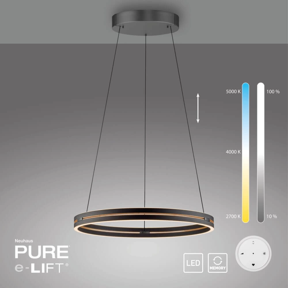Sleek hanging lamp Pure E-Loop black Ø 70cm Paul Neuhaus 4012248384336