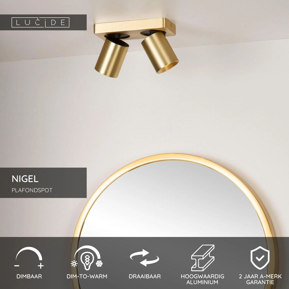 Ceiling spotlight Nigel 2-light gold Lucide 5411212092977