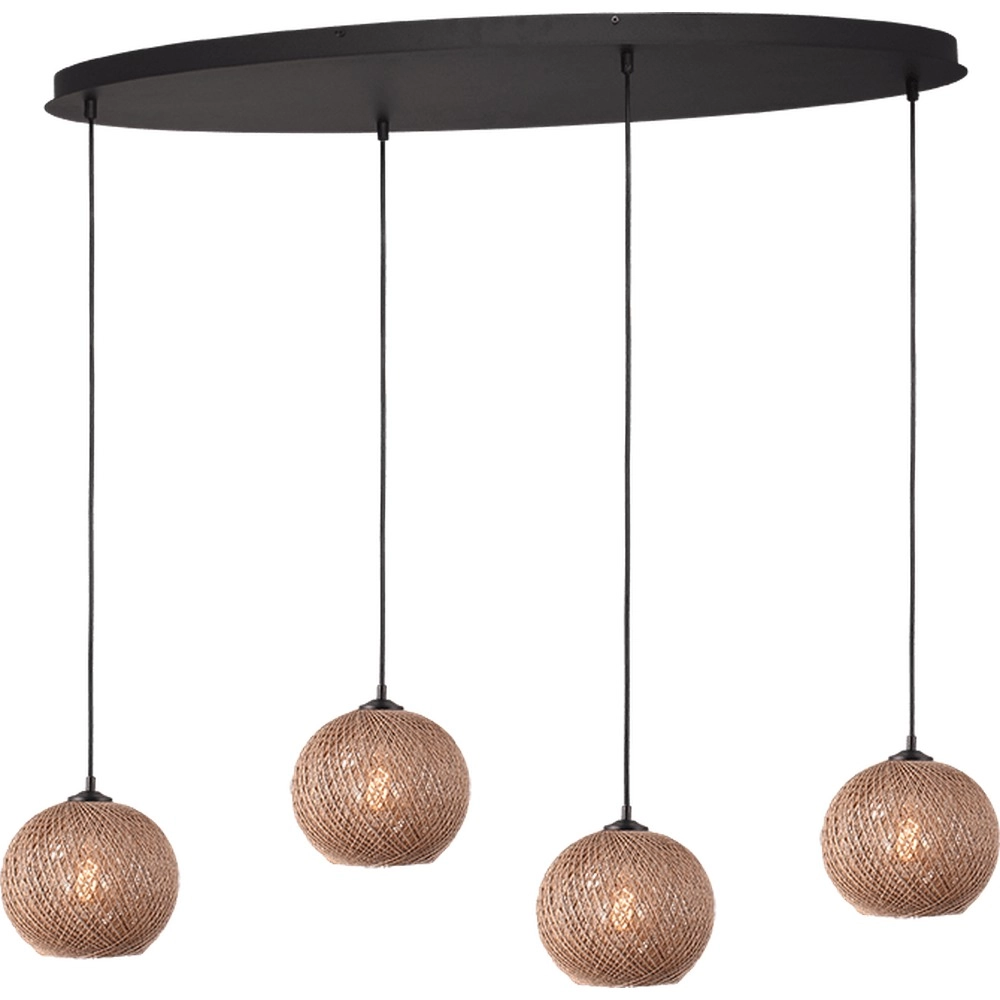 4-light pendant lamp Corda oval rattan Ø 20cm