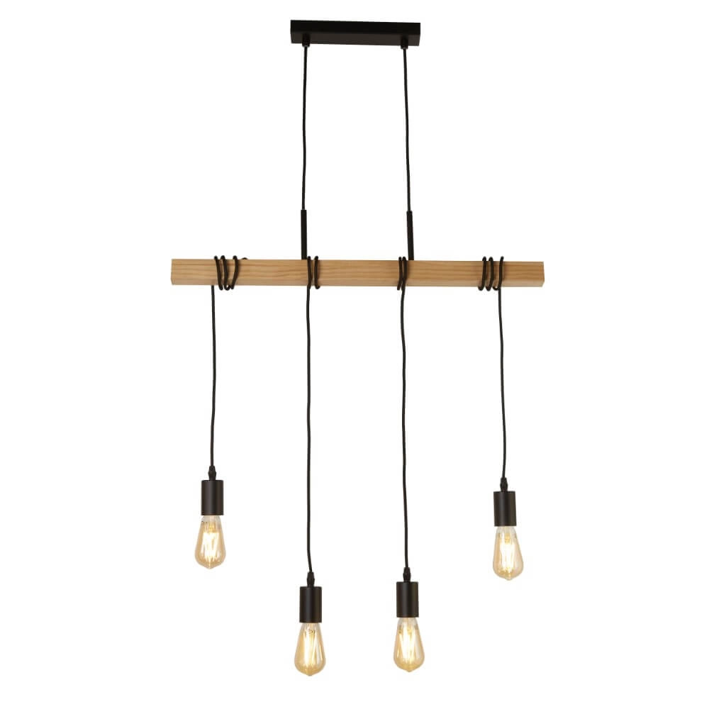 4-light pendant lamp Woody with wood Searchlight 5053423206400