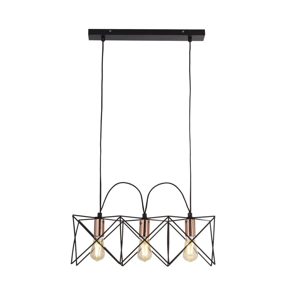 Dining room pendant lamp Anthea 3-light black with copper Searchlight 5053423155081