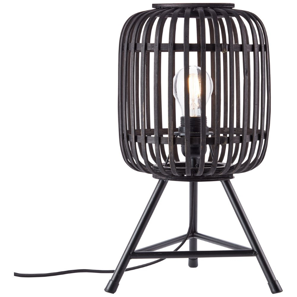 Country table lamp Woodrow Tripod black wood Brilliant 4004353377105