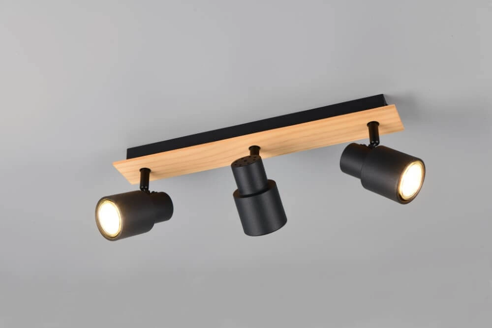 3-light ceiling lamp Pierre black with wood Trio 4017807638196