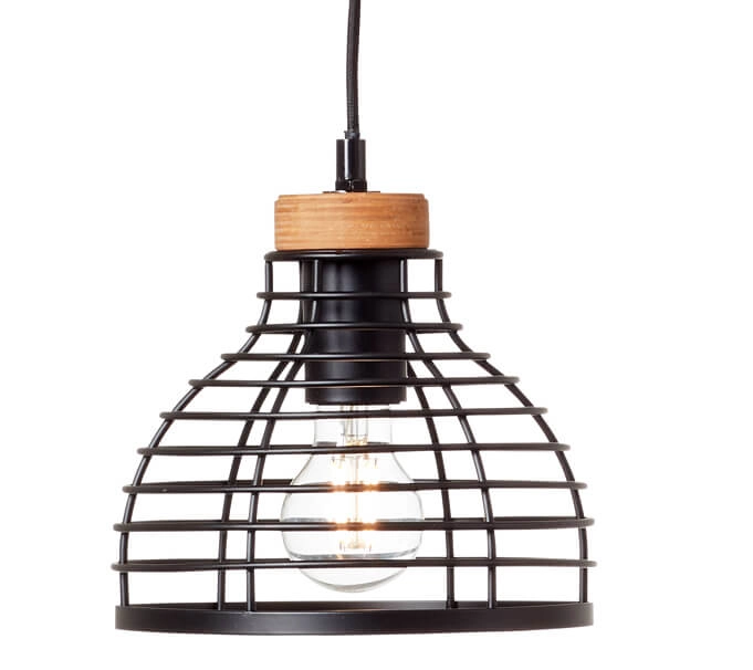 Pendant lamp Avia 3-light black with wood brown Brilliant 4004353396960