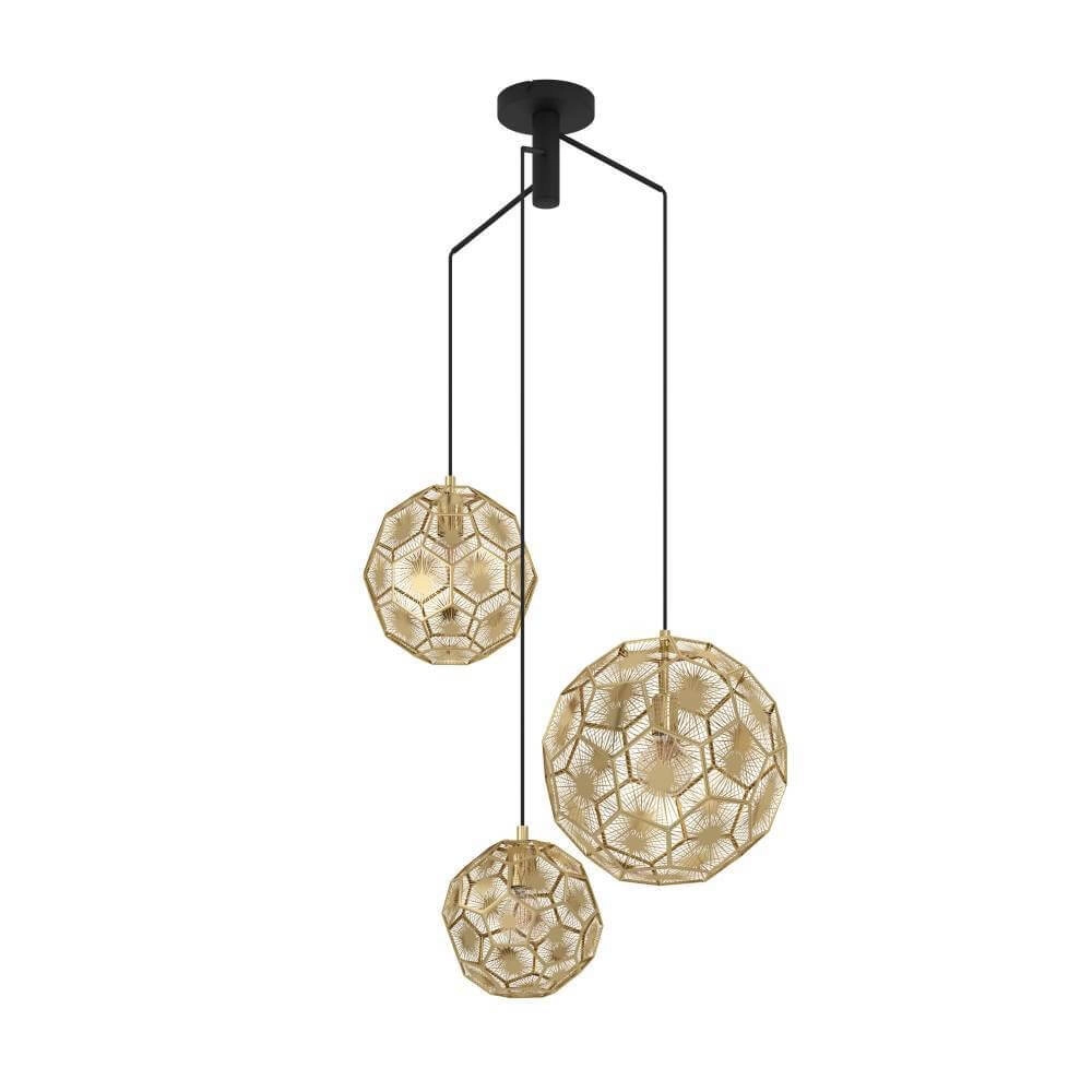 Gold hanging lamp Skoura loft - 3-light