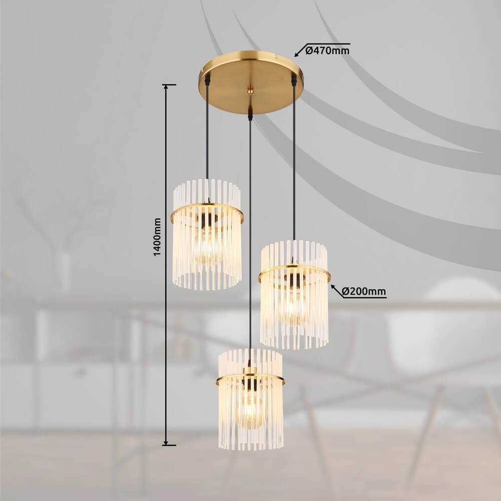 Golden pendant lamp Gorley round with glass 3-lights Globo 9007371446803