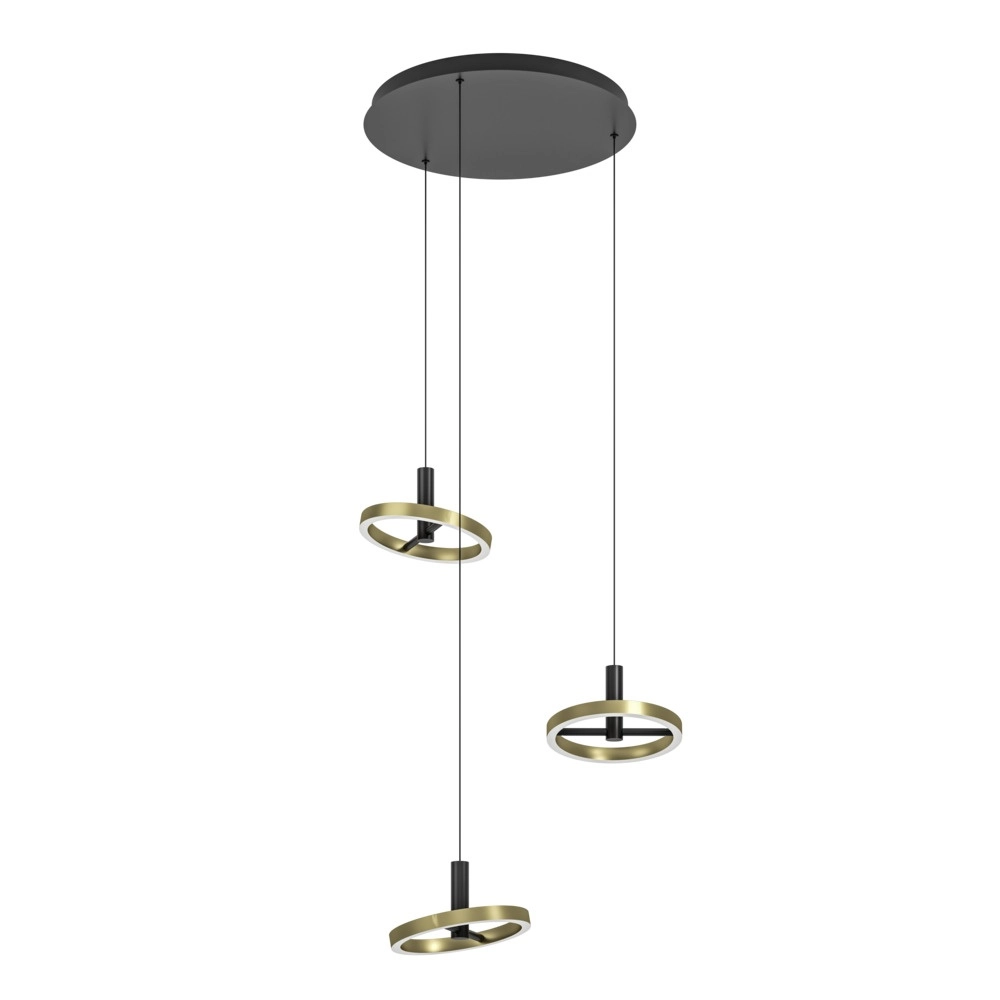 Pendant lamp Brest 3-light round black with gold