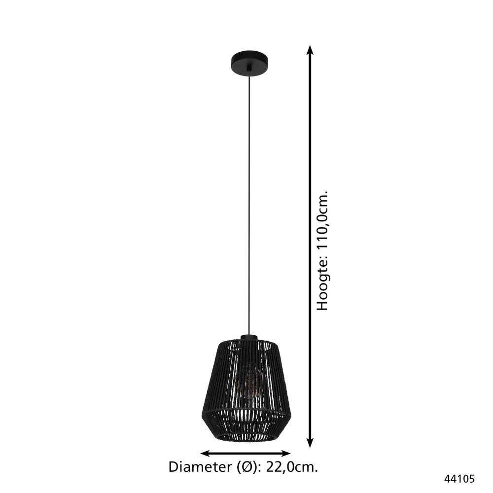 Rope Pendant Light Persley Ø 22cm - black Eglo 9002759441050