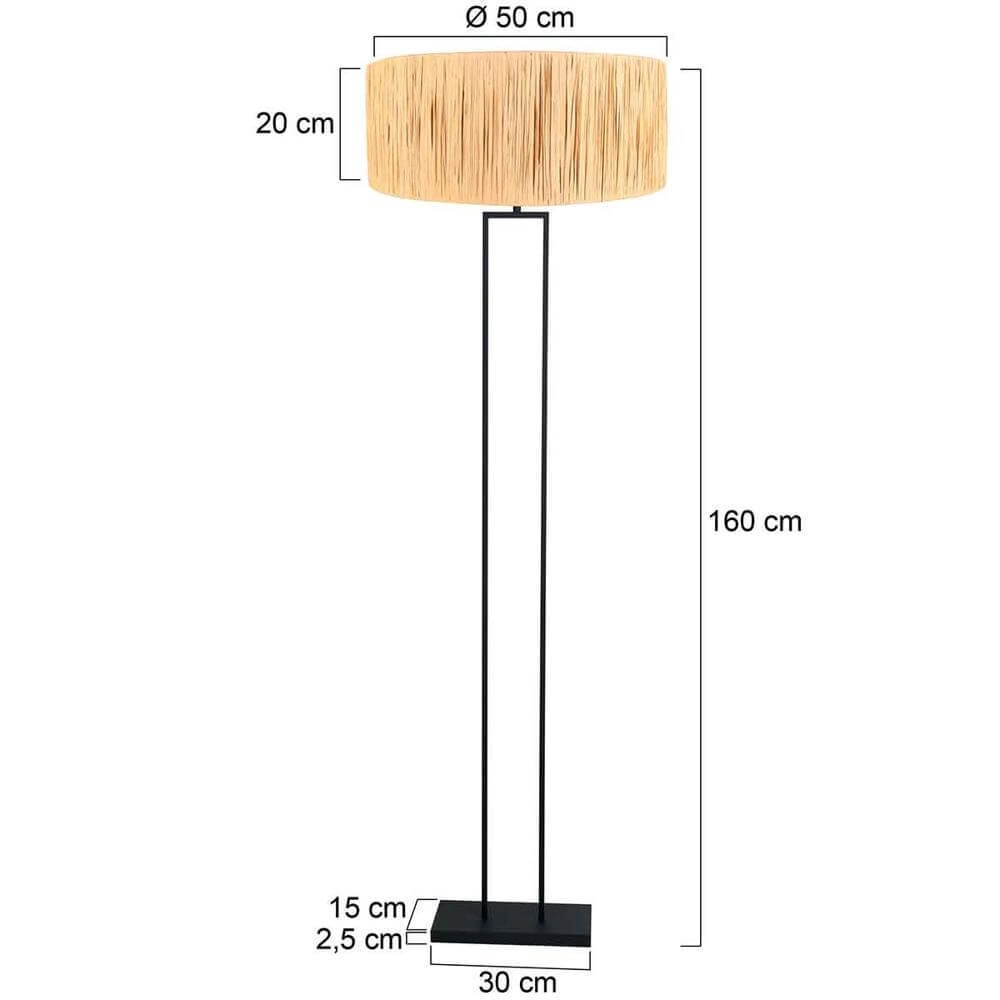 Floor lamp 160cm Stang black with straw shade Steinhauer 8712746173833
