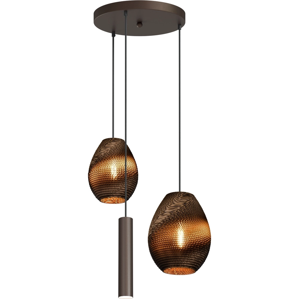 3-light pendant lamp Carta Pineapple Think-paper cap cocoa