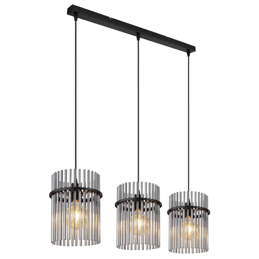 Black pendant lamp Gorley with smoke glass 3-lights
