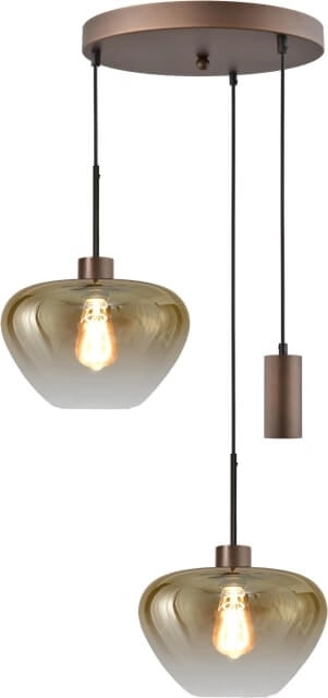 3-light pendant lamp Genua brown with 2x gold glass Ø 29cm and 1 pendant
