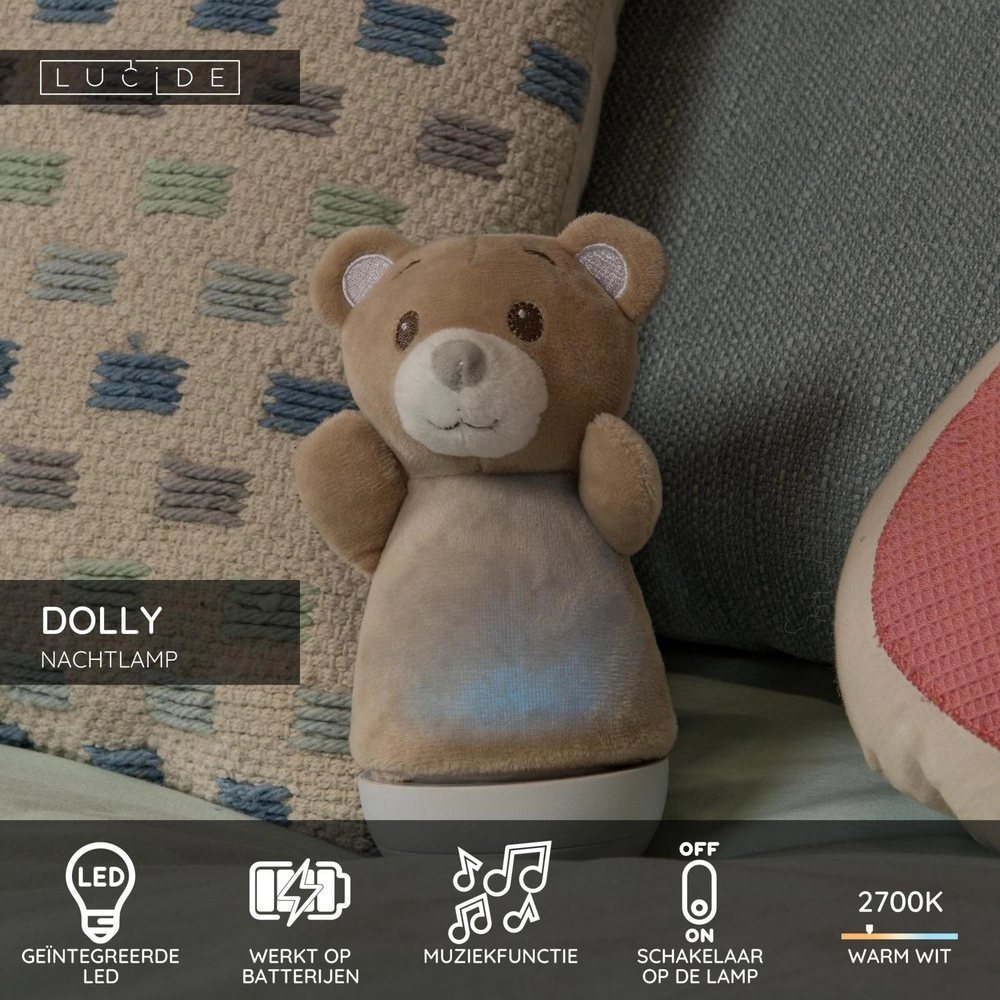 Night light Dolly Battery operated with music function - Brown Lucide 5411212771452