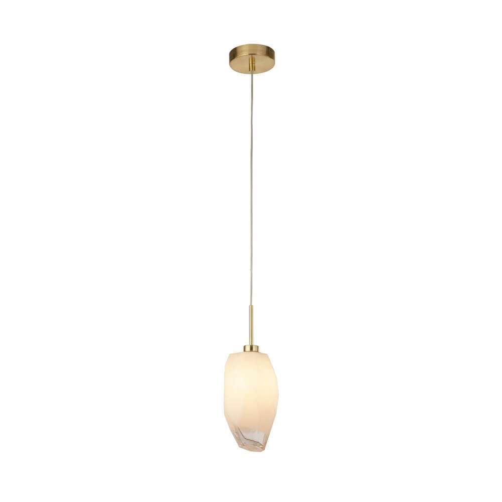 1-light pendant lamp Rocky with white glass