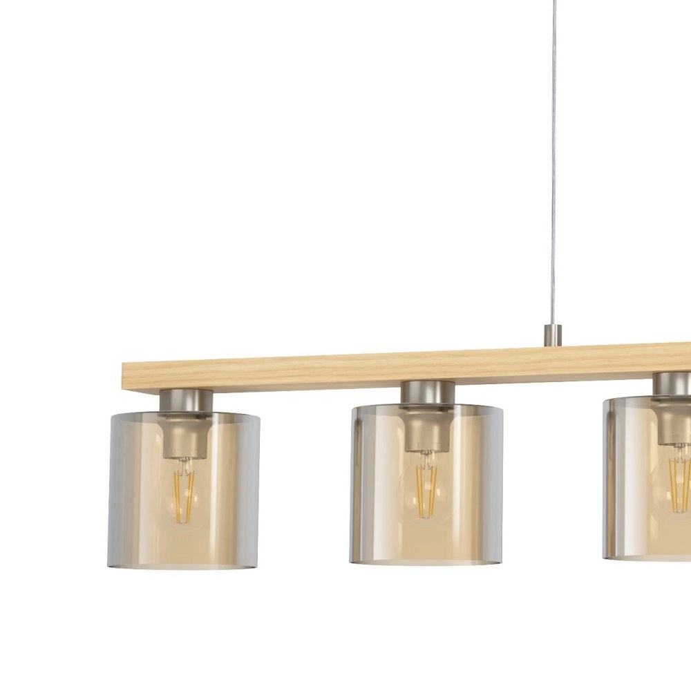 Dining room pendant lamp Castralvo wood brown with amber glass Eglo 9008606310050