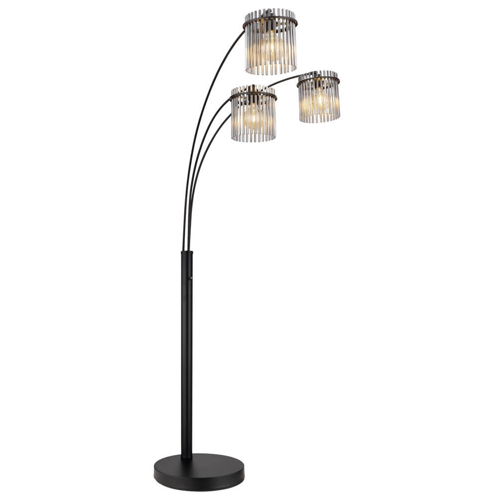 Black floor lamp Gorley with smoke glass 3-lights