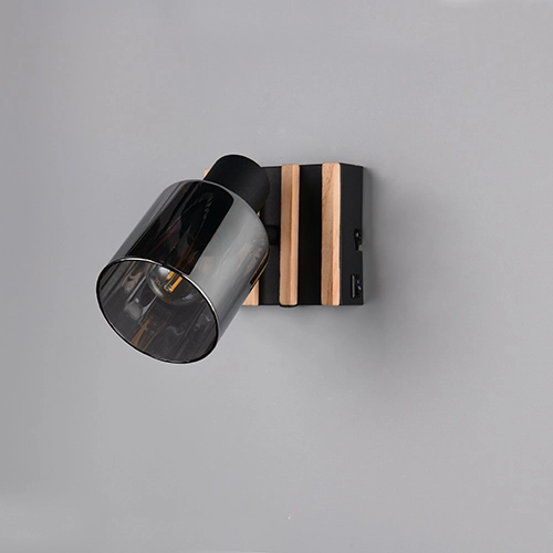 Wall lamp Travia black with wood Trio 4017807682588