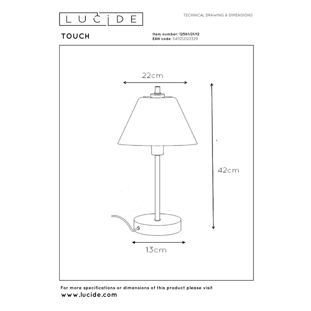 Table lamp Touch chrome Lucide 5411212123329