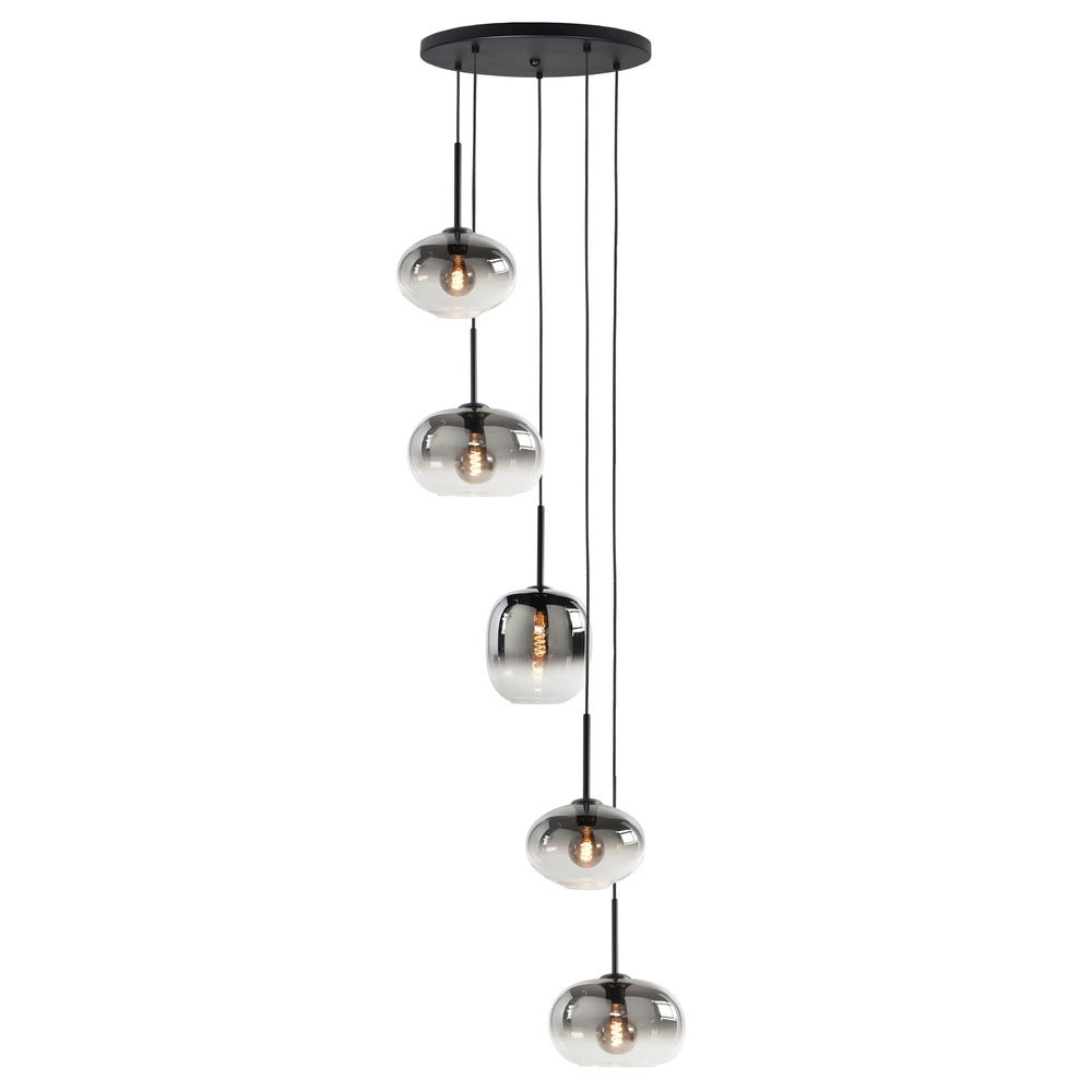 Pendant lamp Bellini 5-light black with smoke glass