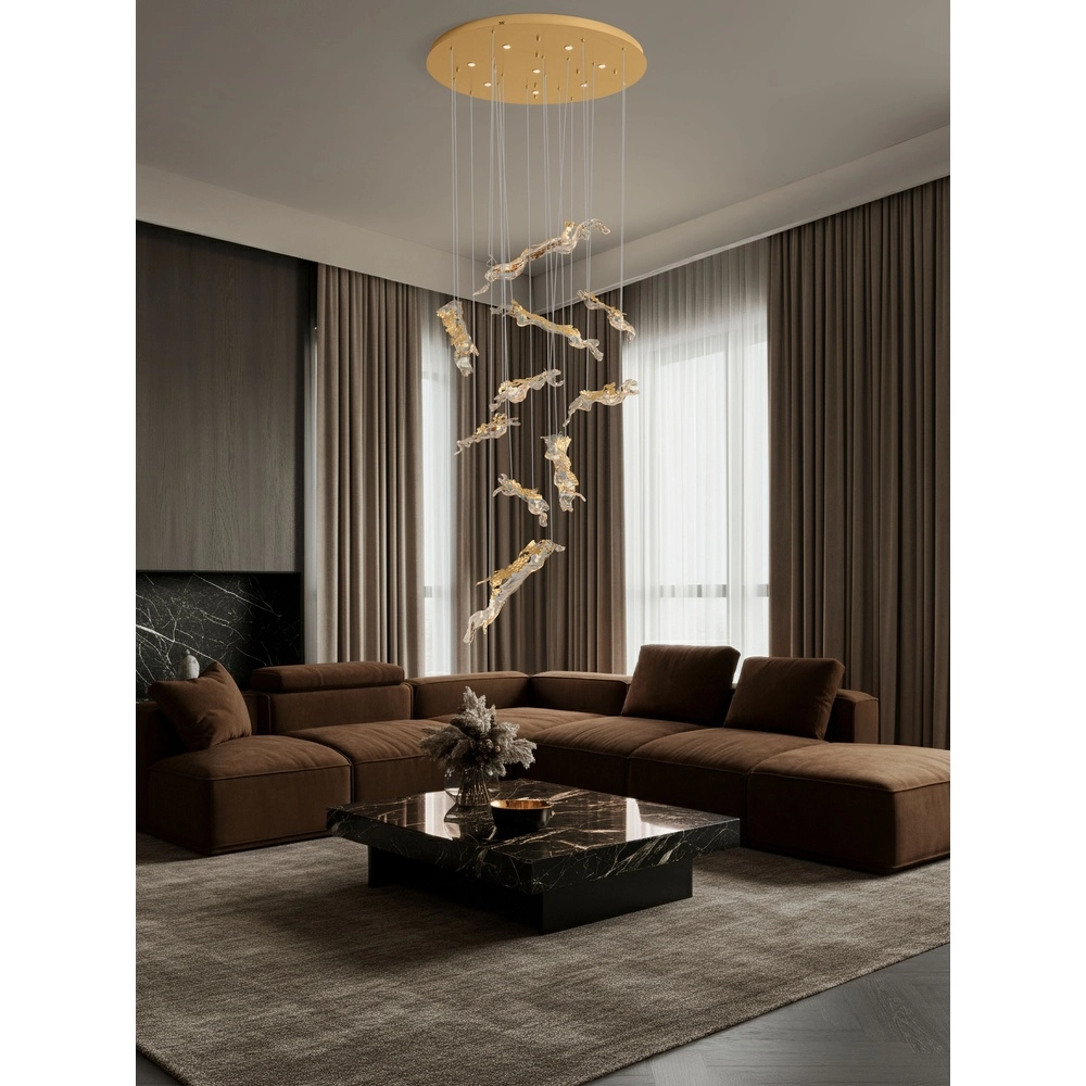 Golden pendant lamp Avesa with clear glass Ø 100cm