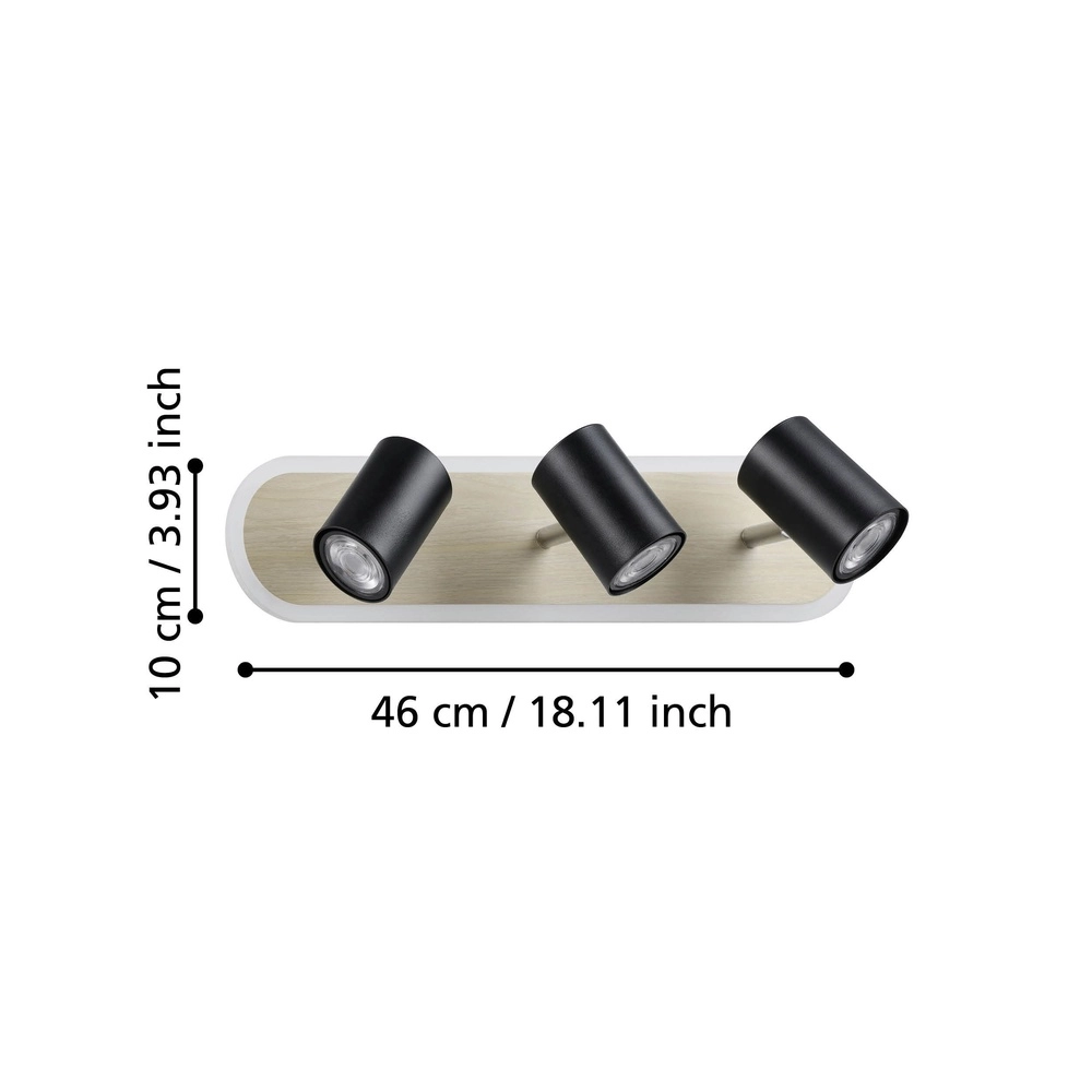 Led ceiling spot Rimbocchi 3L - black - wood look Eglo 9008606316533