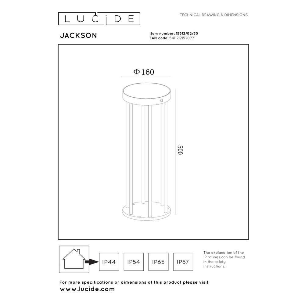 Solar pedestal lamp Jackson 50cm black Lucide 5411212152077