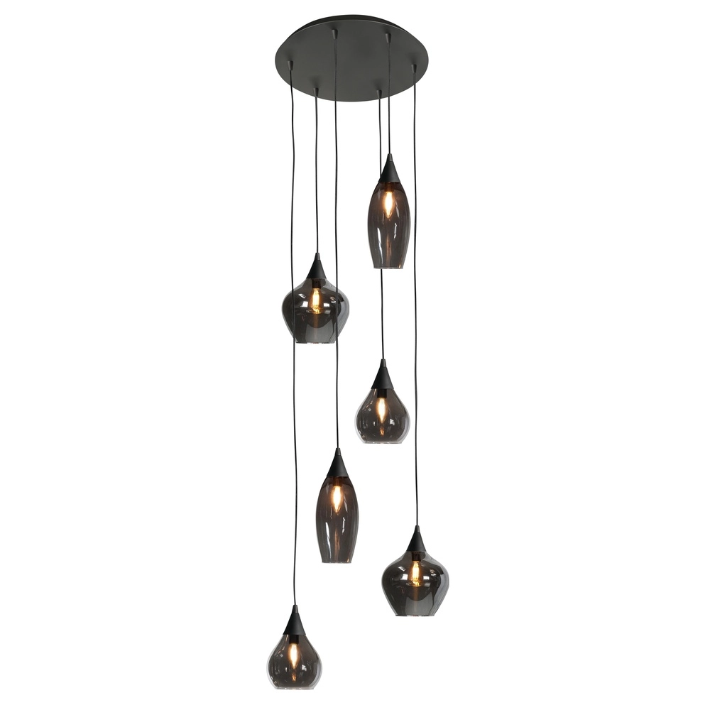 Pendant lamp Cambio Black 6-light smoke glass