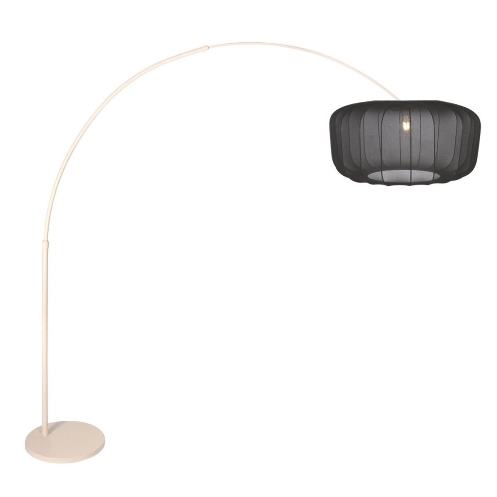 Arc lamp sand brown Vela Lino with black shade Ø60cm