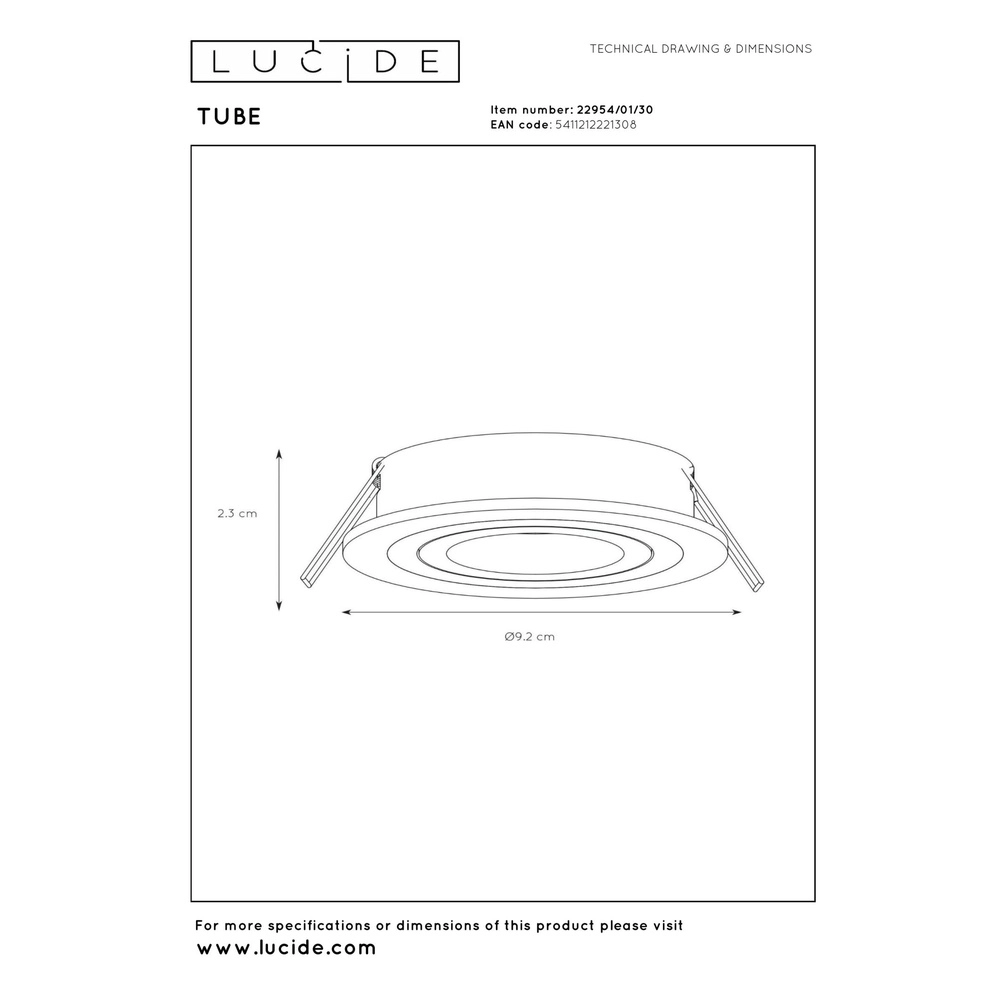Recessed spotlight Tube black Ø 9,2cm Lucide 5411212221308