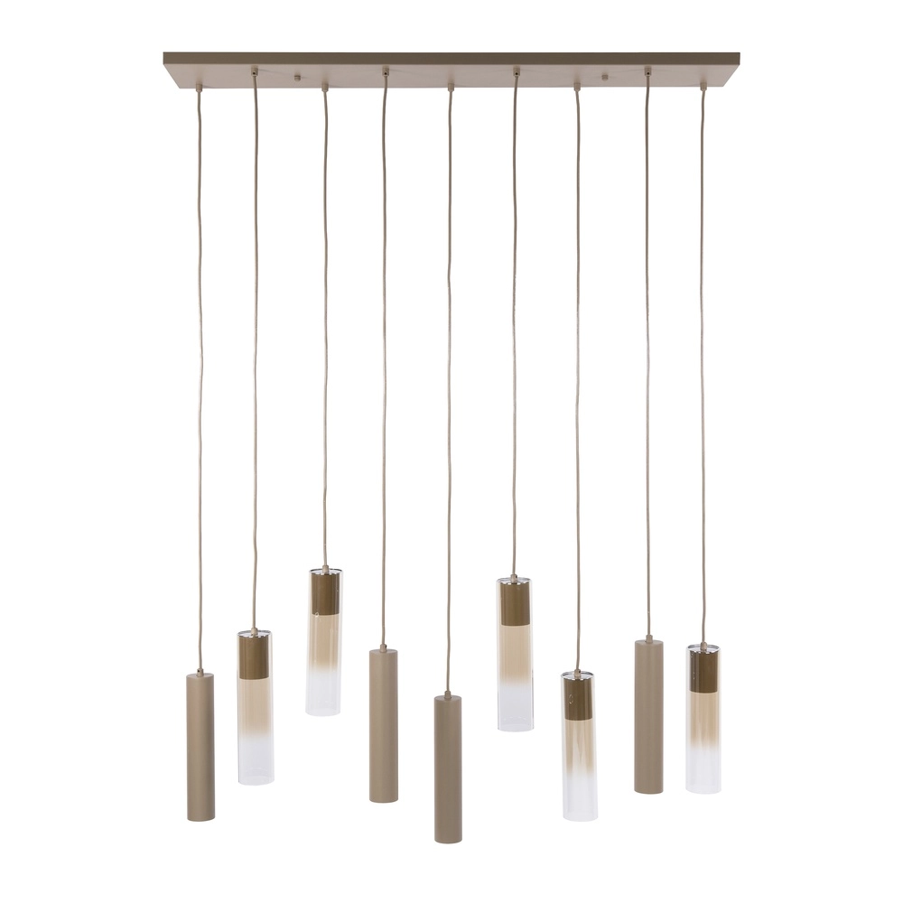 Strakke hanglamp Lungo zand bruin 9-lichts Lyora 8716803514911
