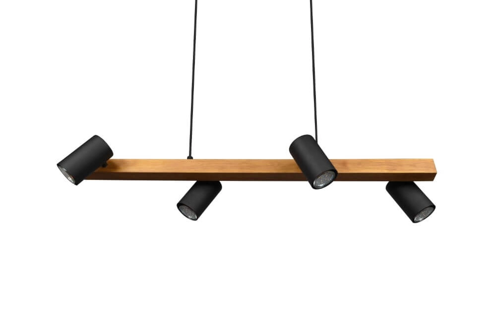 Adjustable hanging lamp Marley Black with wood Trio 4017807523720