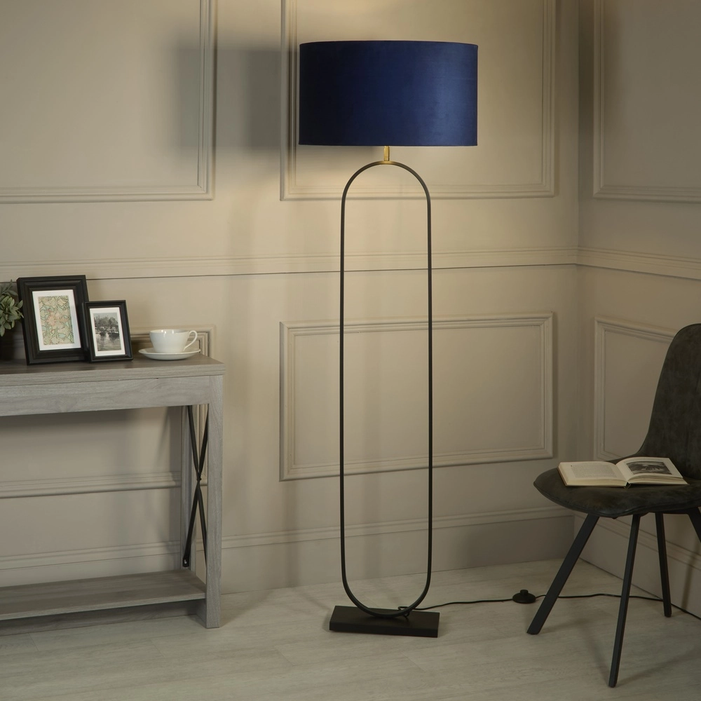 Floor lamp Modish black with blue hood Searchlight 5053423307527