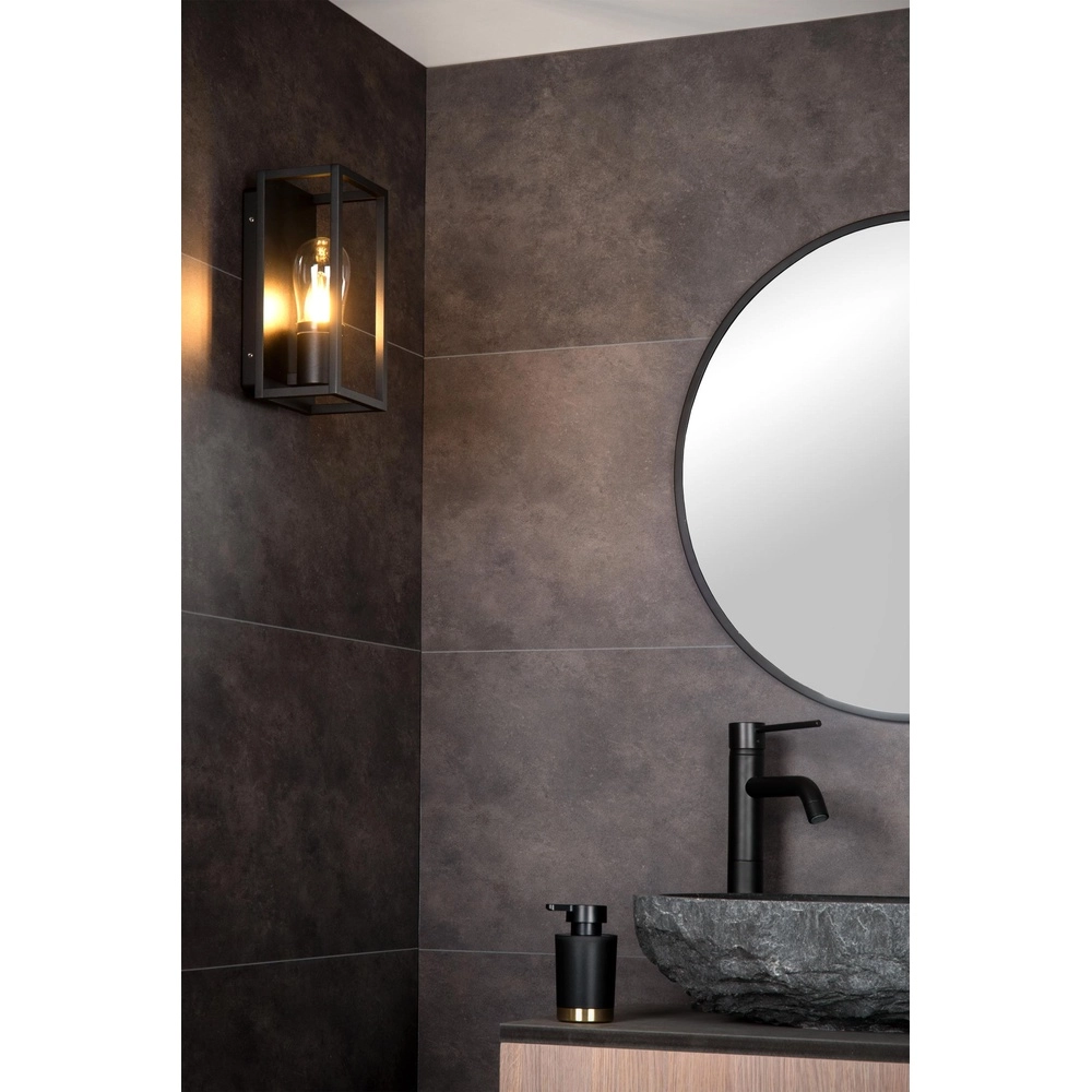 Black wall lamp Carlyn single bathroom IP54 Lucide 5411212271723
