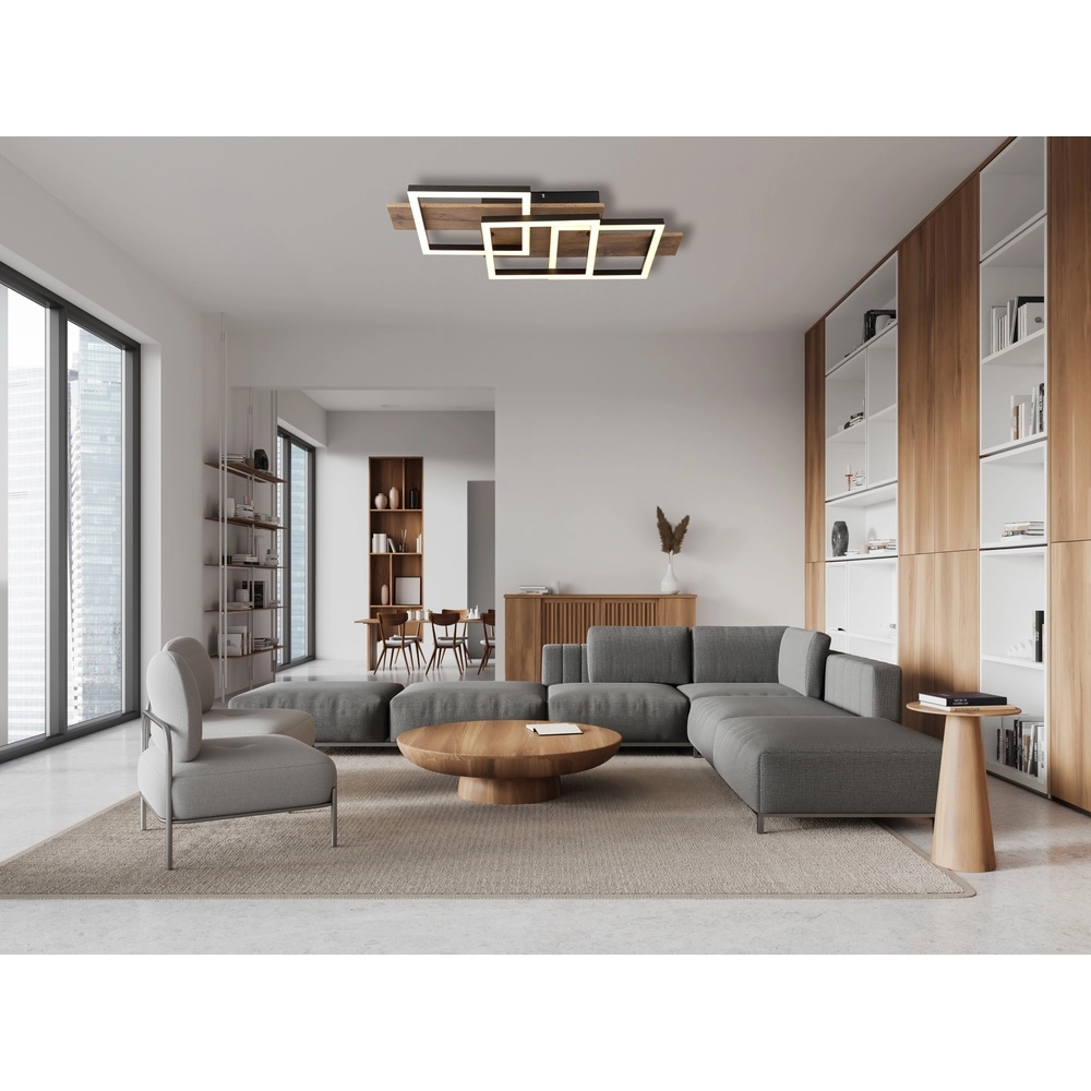 Design ceiling lamp Jeffry black with wood 58cm Globo 9007371510597