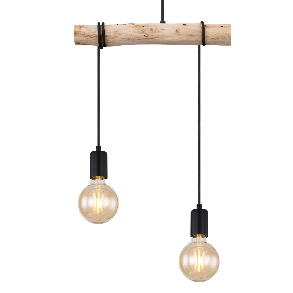 3-light dining table pendant lamp Gregor black with wood Globo 9007371436330