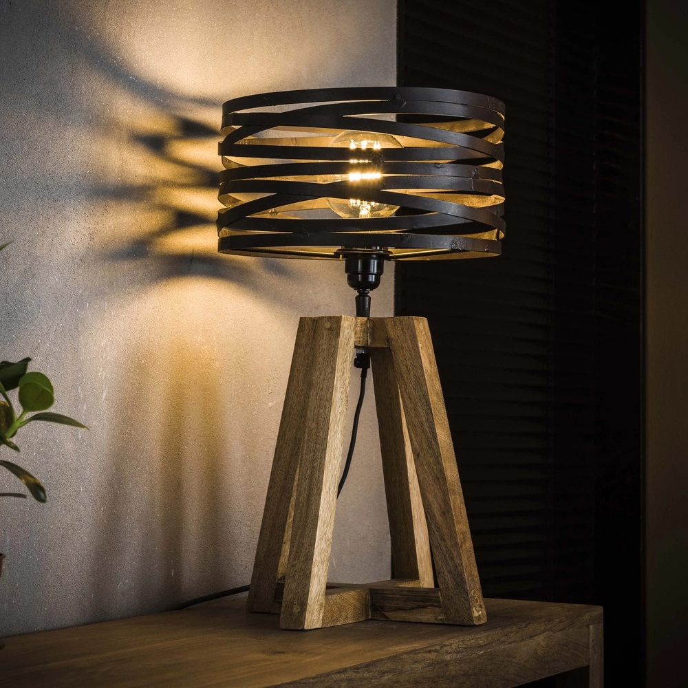 Industrial table lamp Twist Ø 29cm - wood with grey