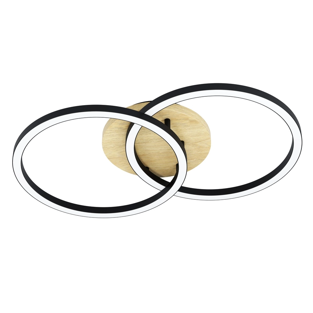 Zigbee ceiling lamp Lomaltas-Z black with wood look - round