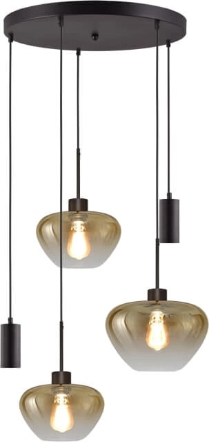 5-light pendant lamp Genua black with 2x gold glass Ø 24cm - 1x Ø 29cm and 2x pendant