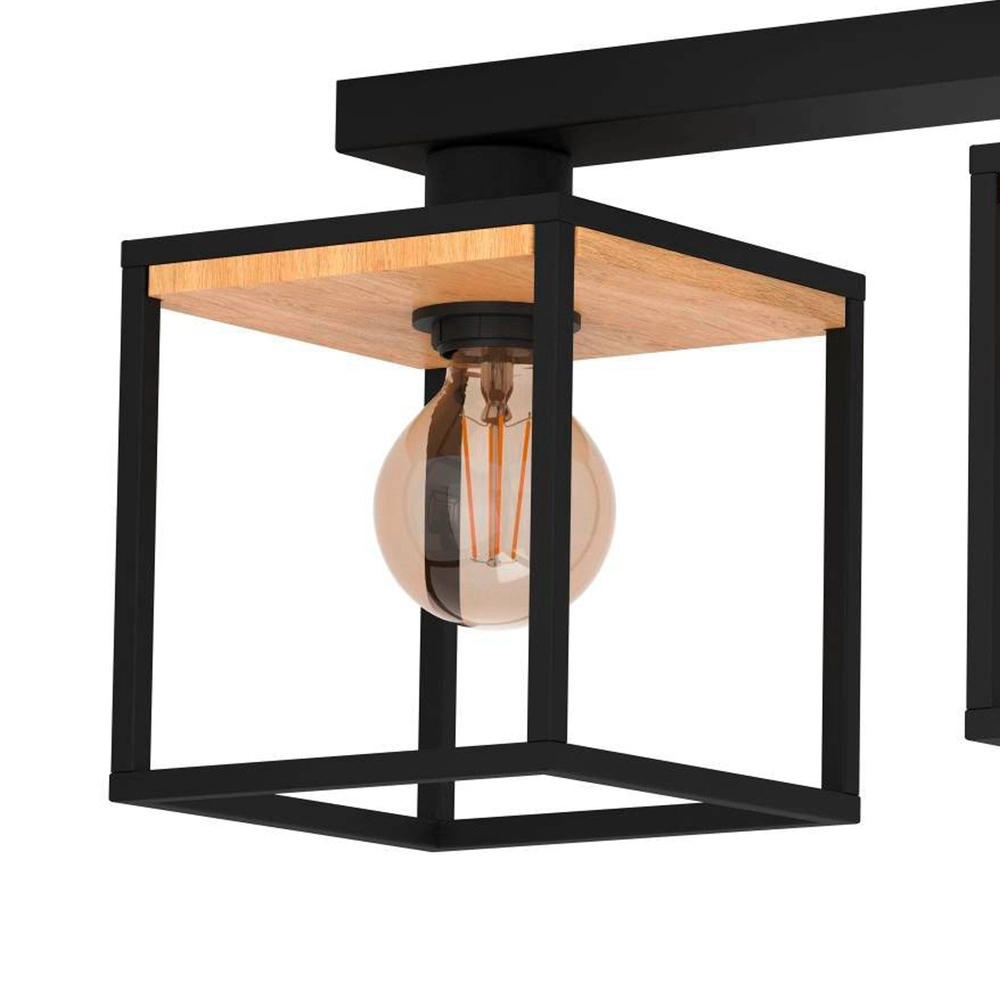 3-light ceiling lamp Libertad black with wood Eglo 9002759998561