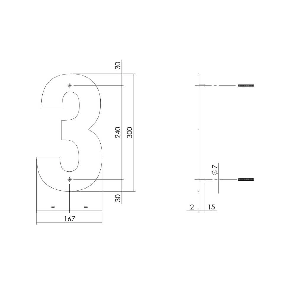 House number 3 XL Numbra 30cm stainless steel Intersteel 8714186503102