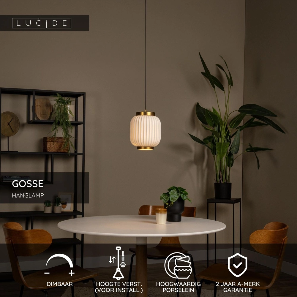 Design pendant lamp Gosse Gold with white Lucide 5411212134141