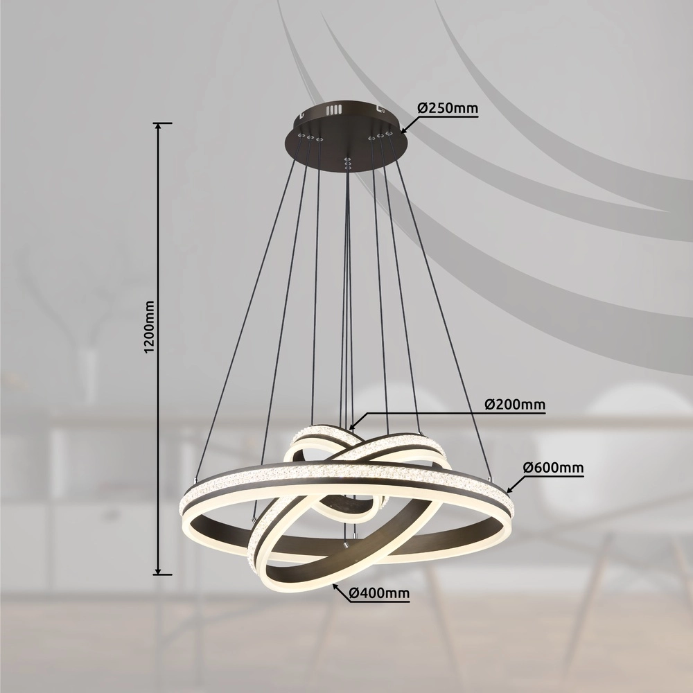 Design pendant lamp Grouni 3 rings titanium brushed Globo 9007371455003
