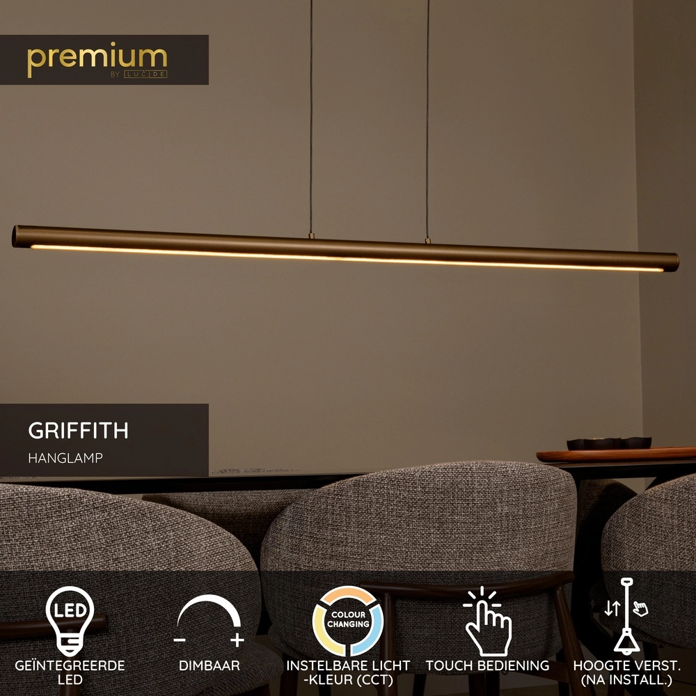 Sleek pendant lamp Griffith bronze 140cm Premium by Lucide 5411212241931