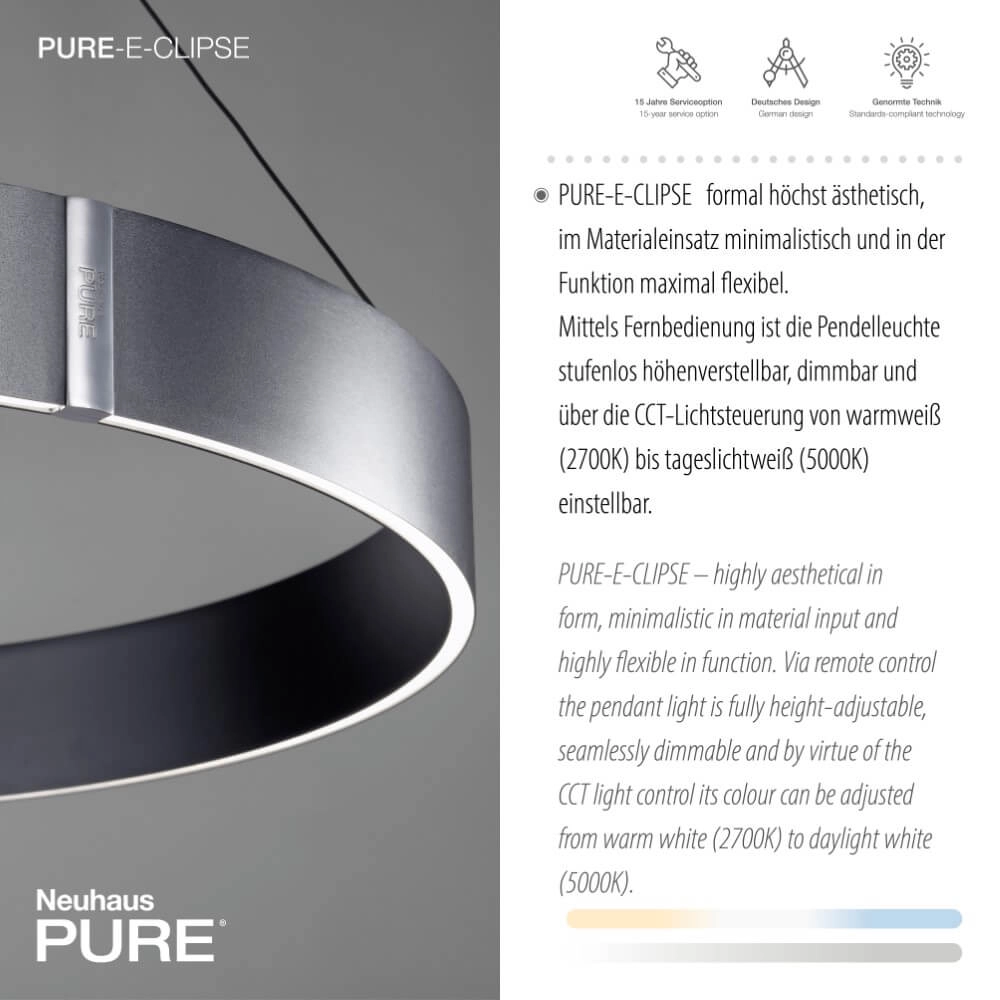 Round hanging lamp Pure E-Clipse gray Ø 70cm Paul Neuhaus 4012248372340