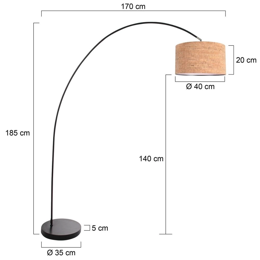 Black arc lamp Solva with cork cap Ø40cm Steinhauer 8712746180480
