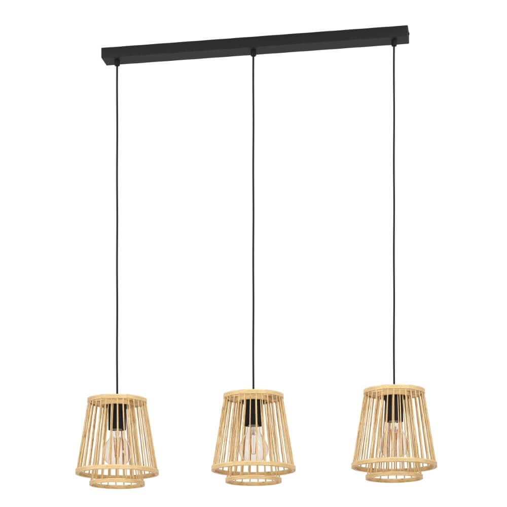 Wooden pendant lamp Hykeham 3-light