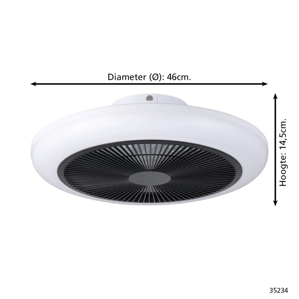 Ceiling fan Sayulita white with black Ø 46cm Eglo 9002759352349