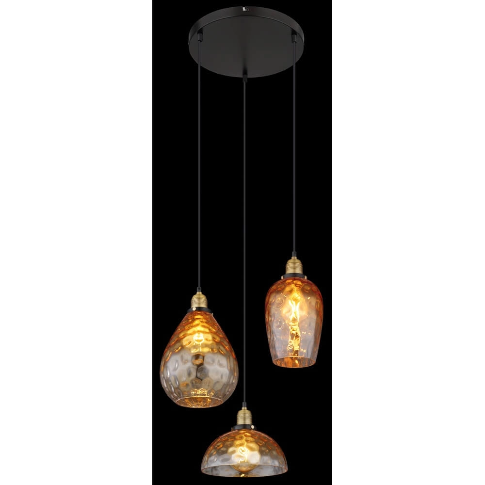 3-light pendant lamp round Salvy Amber Glass Honeycomb Globo 9007371454440