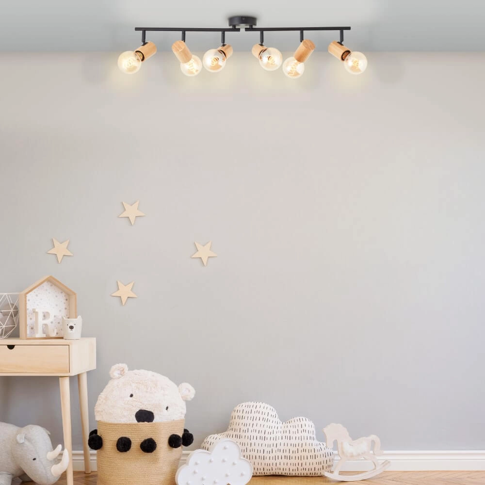 Ceiling light Kerry 6-light black with wood Brilliant 4004353409080